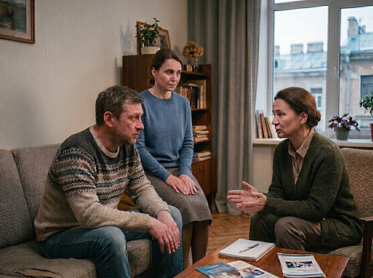 Мотивационная интервенция при алкоголизме В Москве: психолог проводит беседу с семьей